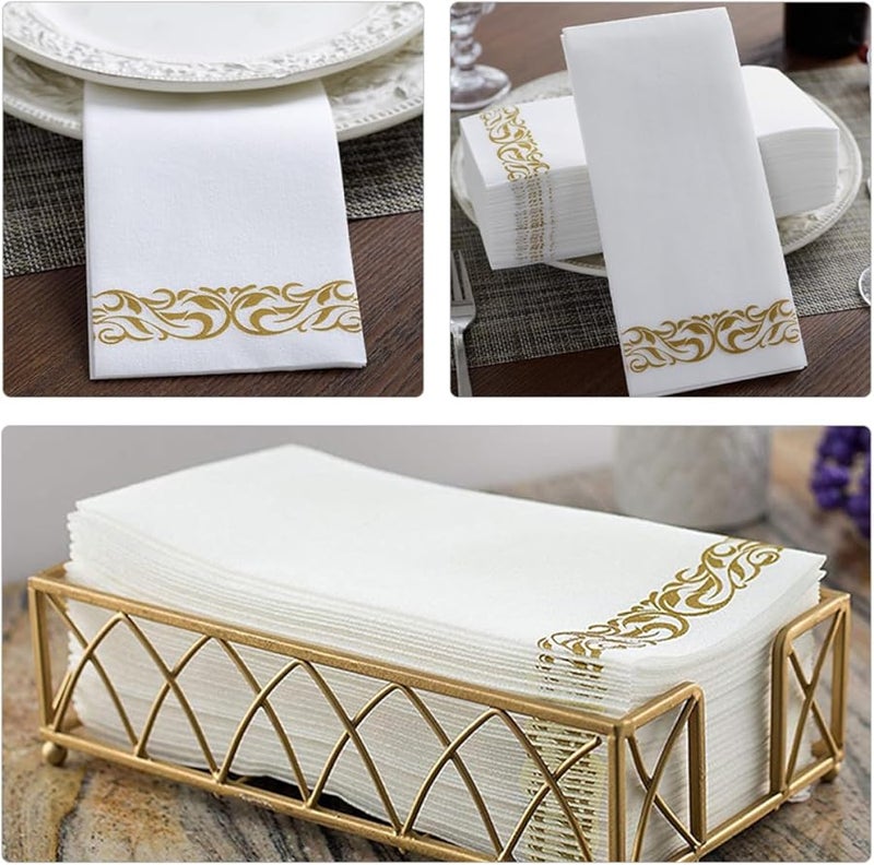 مناديل ورقية ذهبية مطبوعة 100 قطعة 40x30 سم سميكة مطوية للحفلات والأعراس والمطاعم وأعياد الميلاد - Image 3